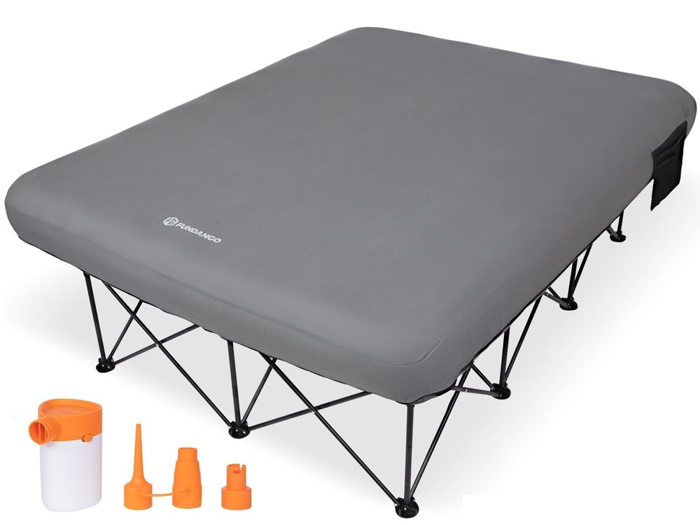 Queen Camping Cot with Electric Pump, 2 Person Air Mattress with Frame, Doubl...