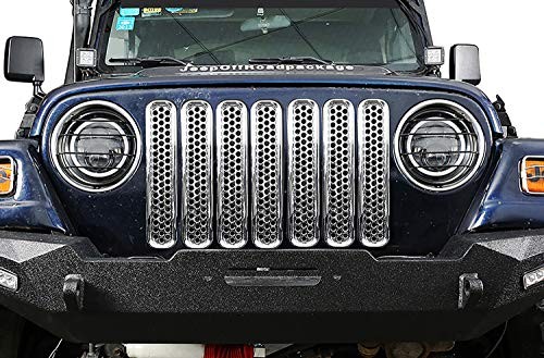 Chrome Front Grill Mesh Grille Inserts Cover Compatible with 1997-2006 Jeep