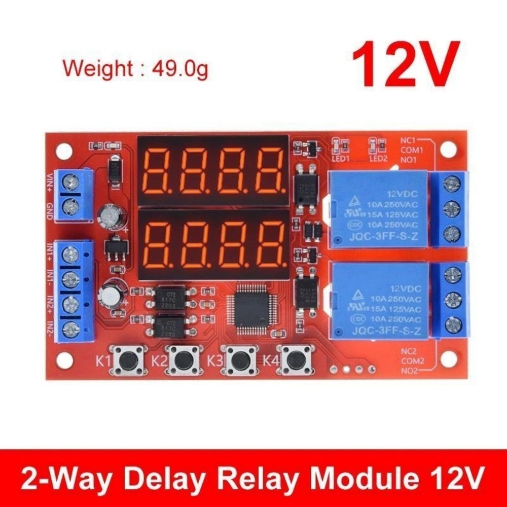 ADual Channel 12V 10A Delay Relay Module 32 Timer Modes Adjustable Controller