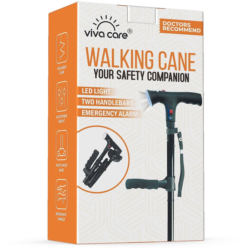 Walking Cane with Light & Alarm - Foldable Adjustable - Size M - New