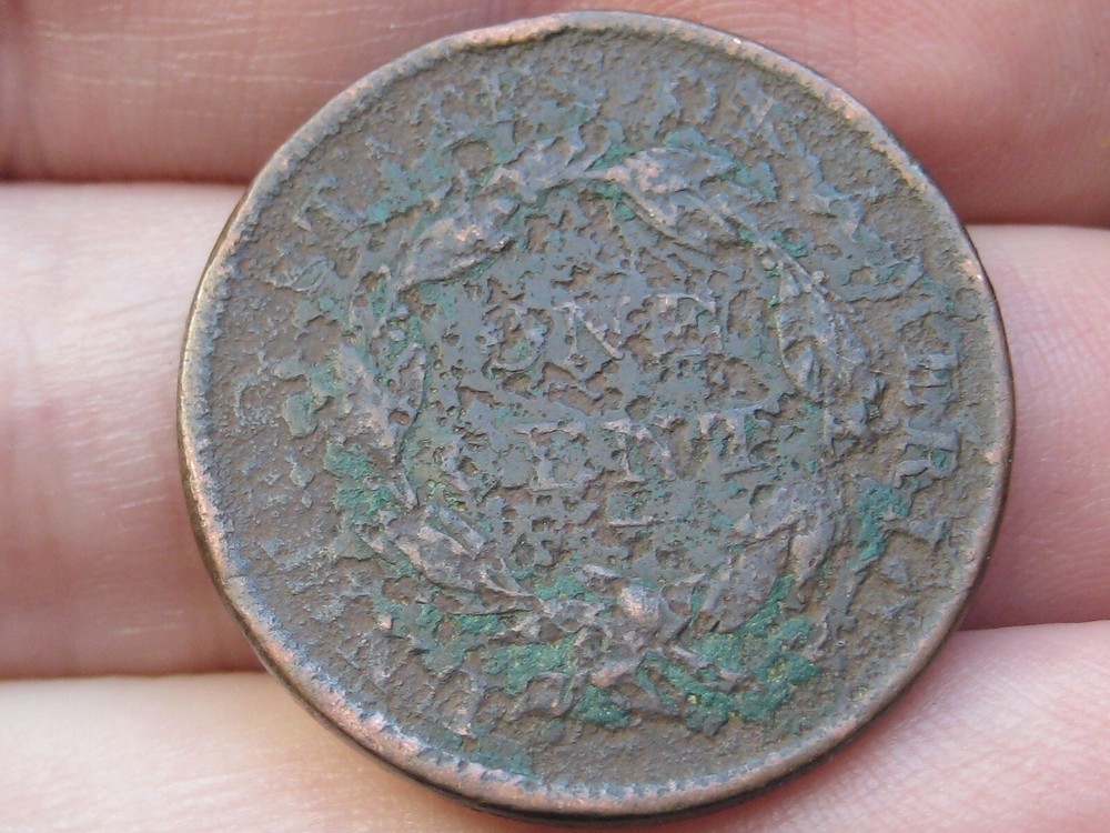 1837 Matron Head Large Cent- Medium Letters, Plain Cord, About Good Details