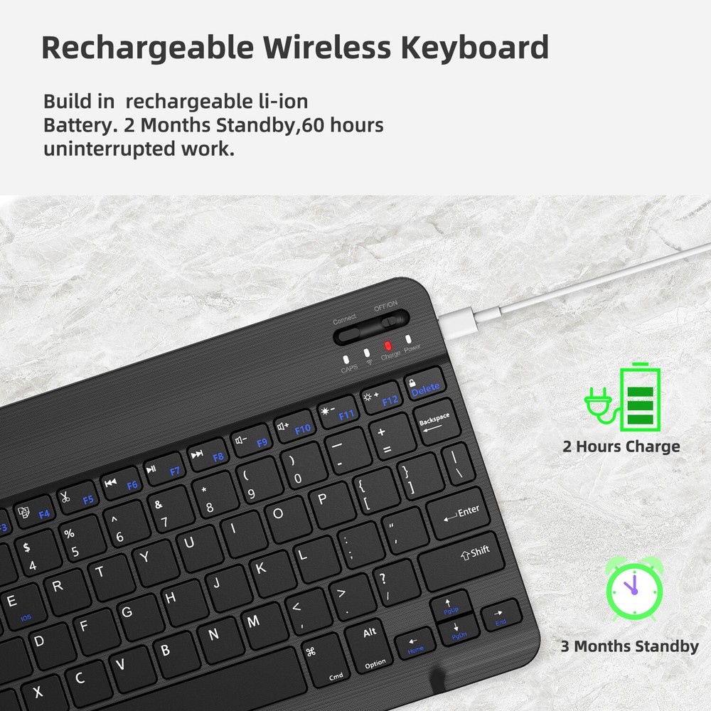For Laptop PC Mac iPhone Samsung 10''Wireless Bluetooth Quiet Keyboard+Mouse Set