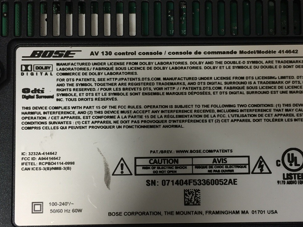 BOSE AV130 Control Console { POWER TEST ONLY }