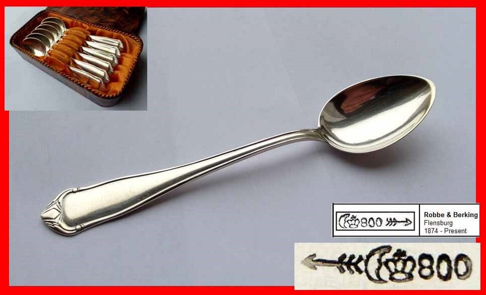 Set, 6 Coffee/ Tea Spoons, Robbe & Berking, 800 Silver E625