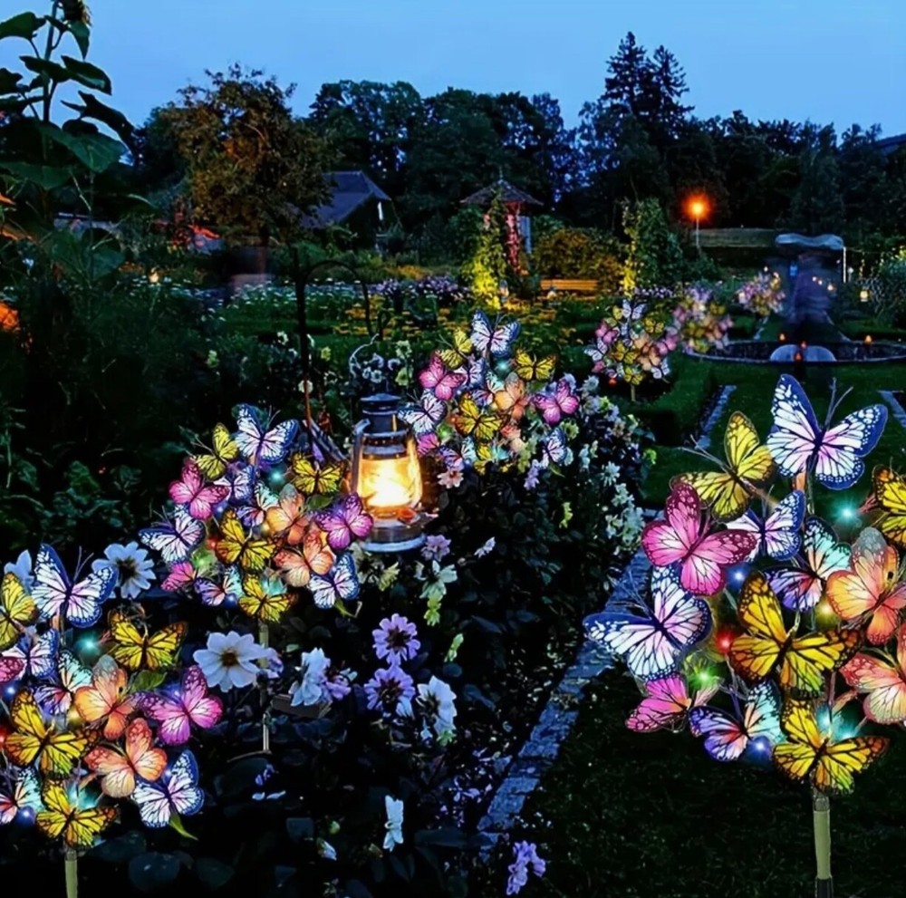 Solar Garden Lights 2 Pack Multicolor Blink/Solid Butterfly LED Waterproof
