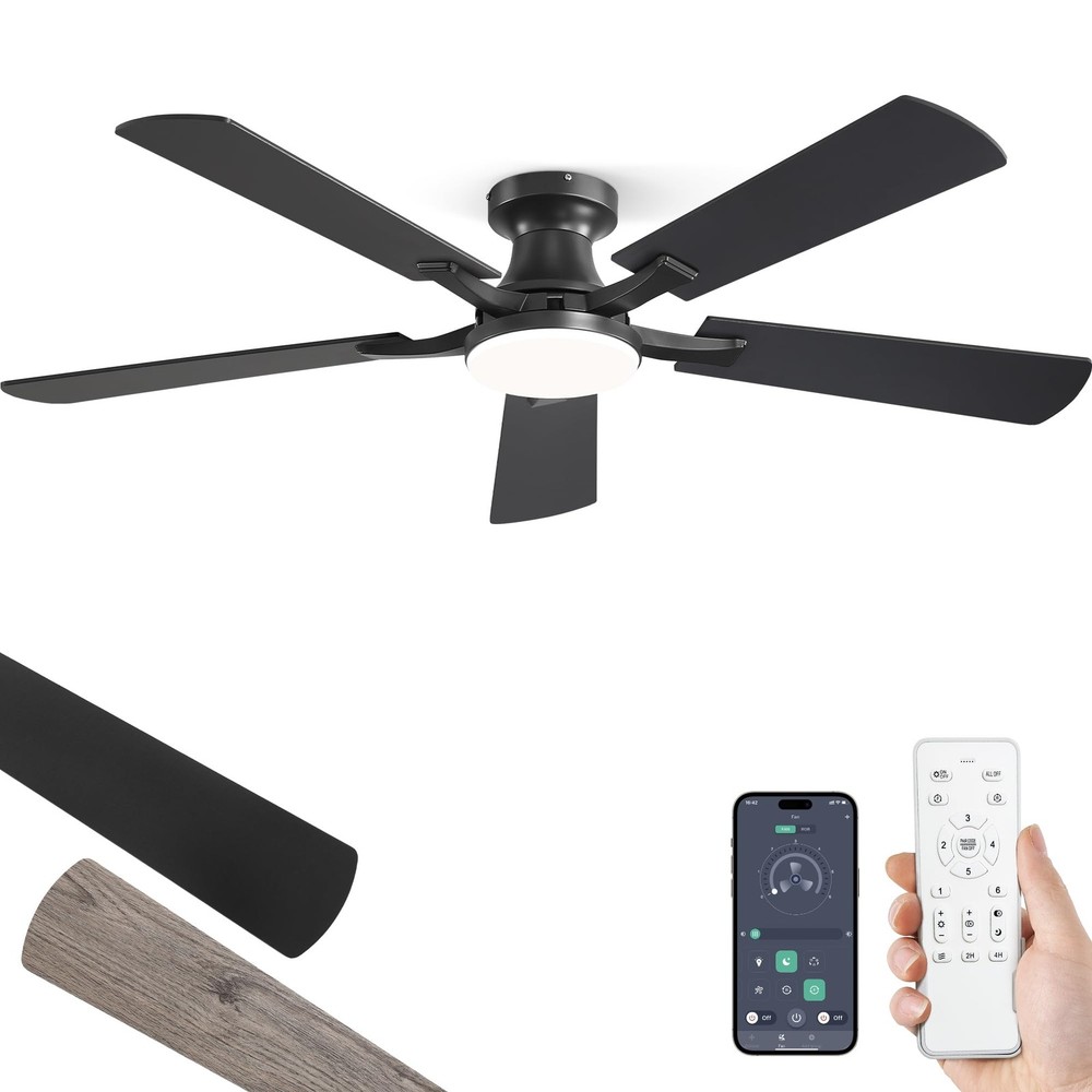 52 Inch Ceiling Fan with Light, App&Remote Control, Flush Mount Low Profile, ...