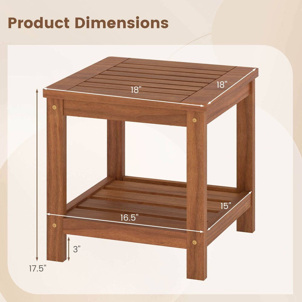 2-Tier Adirondack Side Table w/ Slatted Tabletop Storage Shelf for Garden