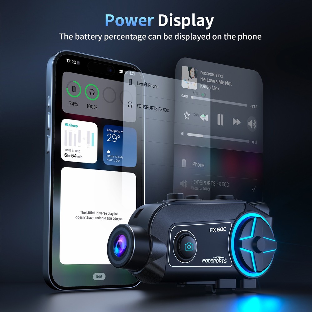 FX 60C Motorcycle helmet Bluetooth Camera Intercom 10Way Music Share 4K Dash Cam