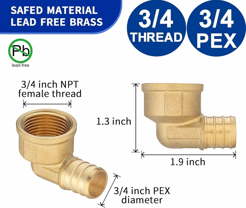 (10 Pack) Lidertik 3/4 PEX 3/4" x Thread Pack), Brass