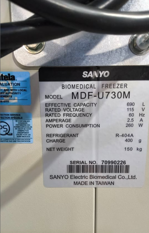 Sanyo Biomedical Freezer Model MDF-U730M