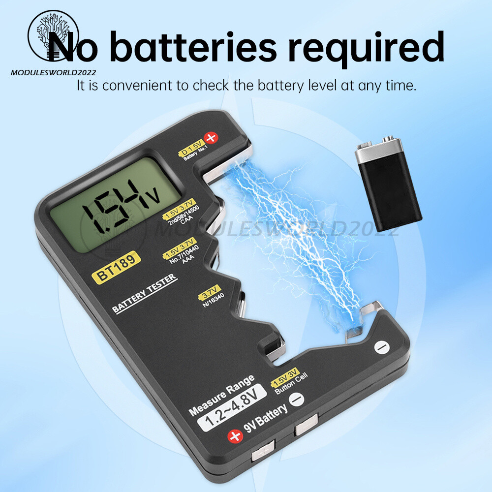 Digital Battery Tester Checker Electricity Indicator Universal AA, AAA 9V Button