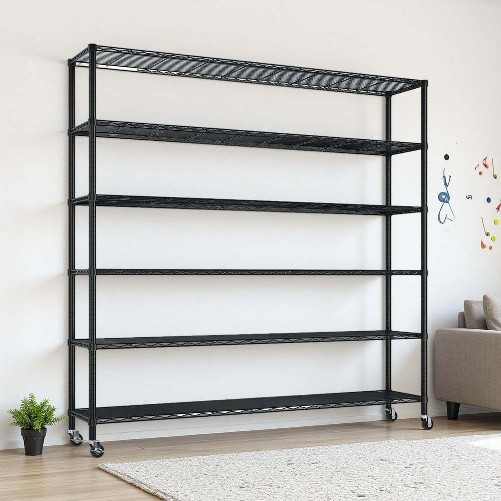 6-Tier Rolling Wire Shelving Unit - Heavy Duty, Adjustable, Modular & Black