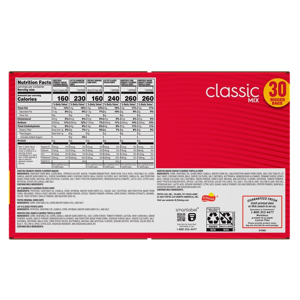 Frito Lay Chips Classic Mix, Variety Pack, 30-count