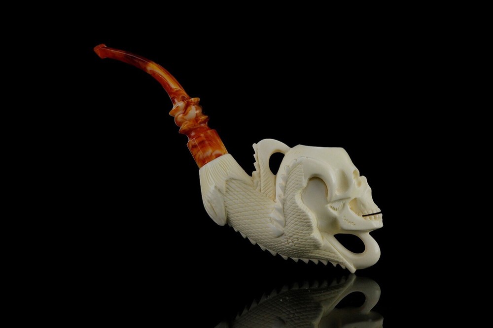 Eagle Claw Holds Skull Pipe BY ALI Block Meerschaum-Handmade NEW W CASE#1591