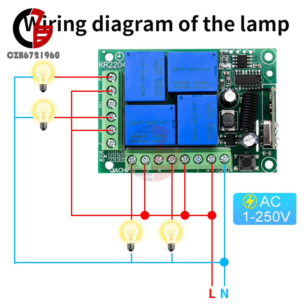 433Mhz Remote Control Receiver RF Wireless Switch 4CH Relay Module Transmitter