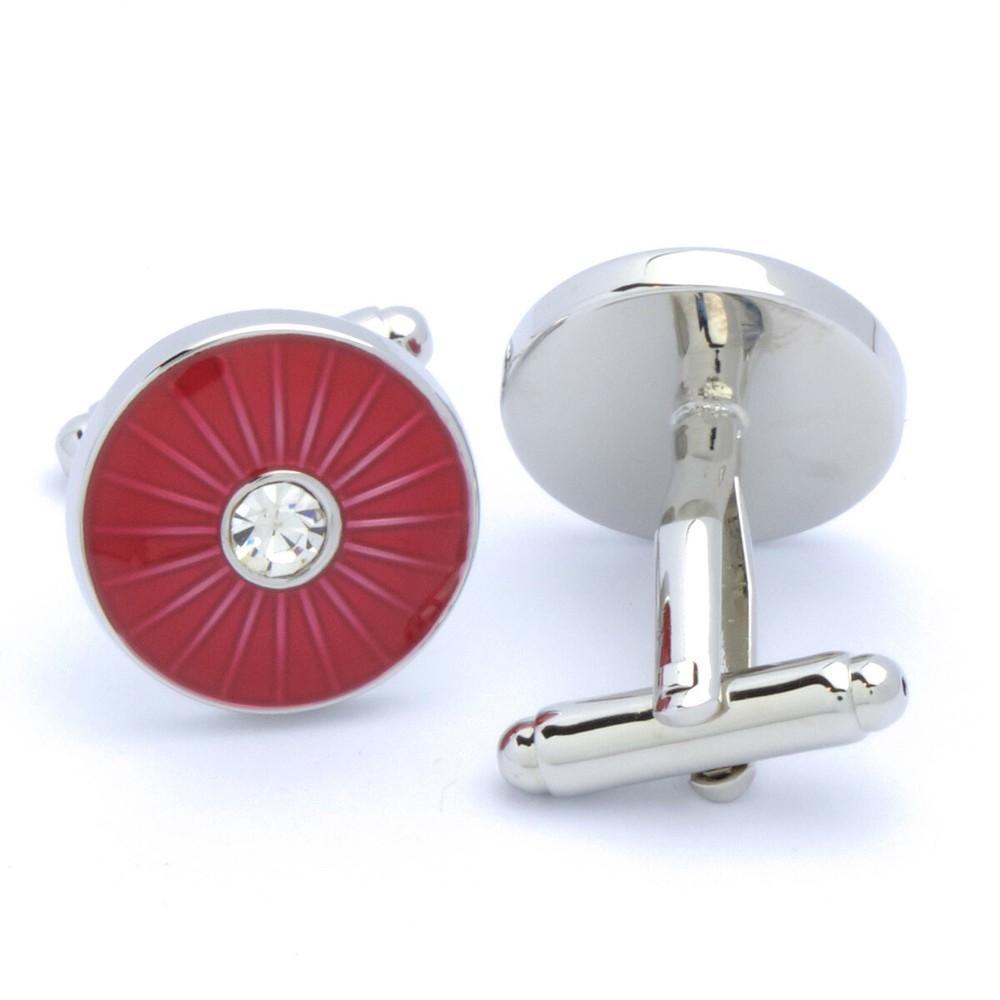 Cufflinks - Red Round with White Stone