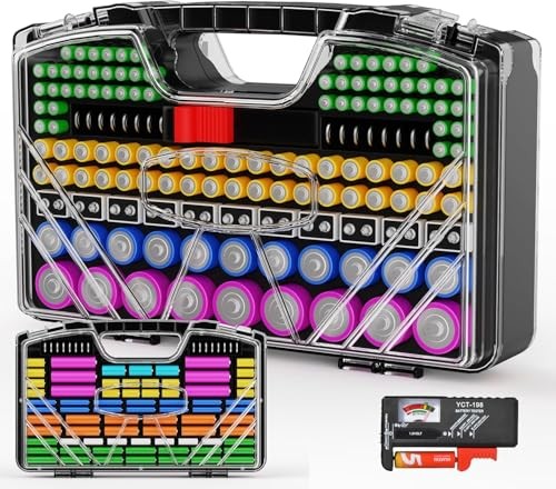 Battery Organizer Storage Holder Box Case with Tester - 285 Batteries BLACK