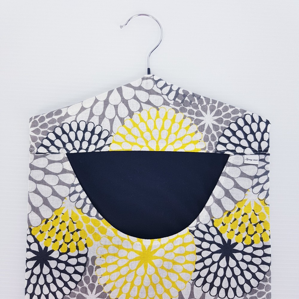 Peg Bag Handmade Grey Yellow Abstract Print Lined Laundry Clothes Peg Holder