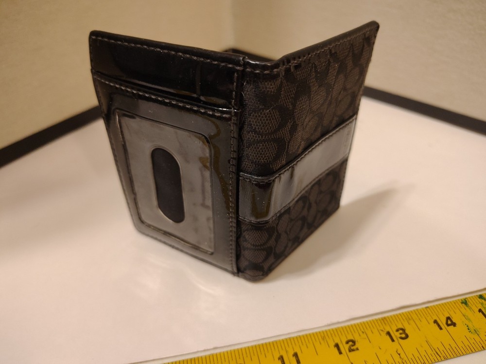 Coach Black Leather Canvas Window Logo Print Wallet