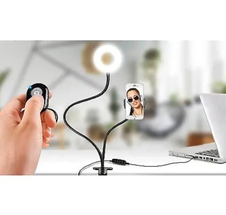 Merkury Desktop Selfie Studio Vlogging Ring Light Phone Holder with Remote.
