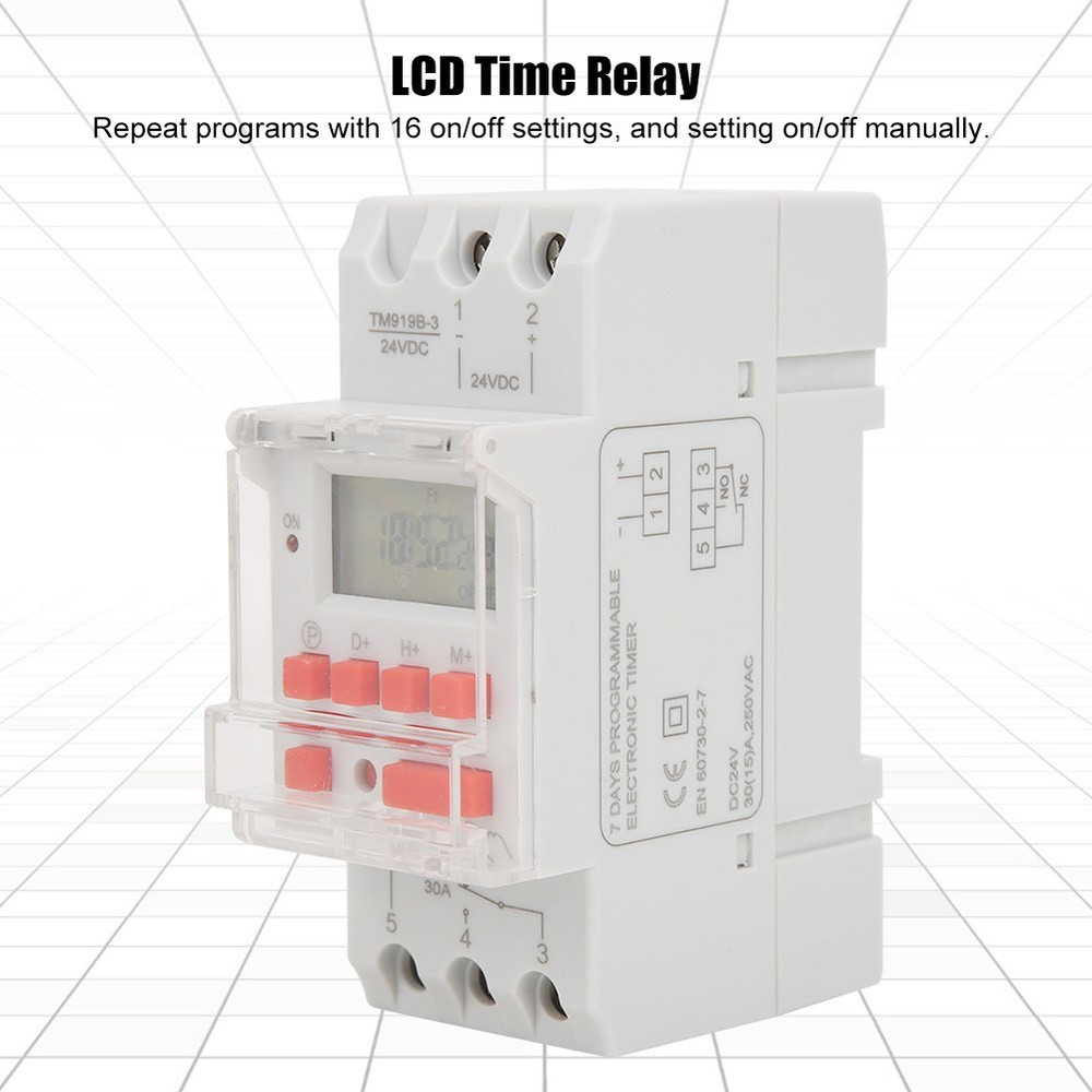 DC24V 30A Weekly 12/24hrs Timer Switch On Off Control Programmable Time Relay
