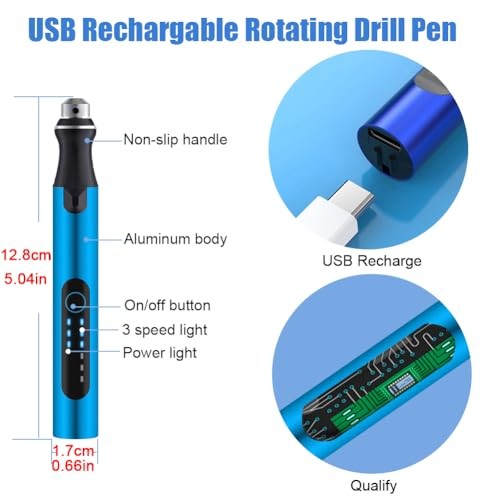 3-Speed Cordless Mini Drill Pen With 8 Small Drill Bits,Rechargeable Blue