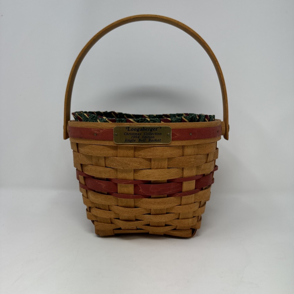 Longaberger 1994 Christmas Jingle Bell Basket Protector Liner Handle Paperwork