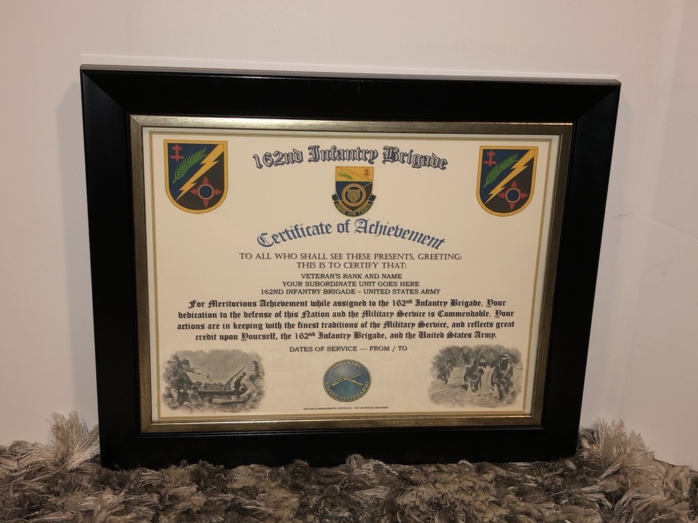 162ND INFANTRY BRIGADE - COA / (COMMEMORATIVE CERTIFICATE)