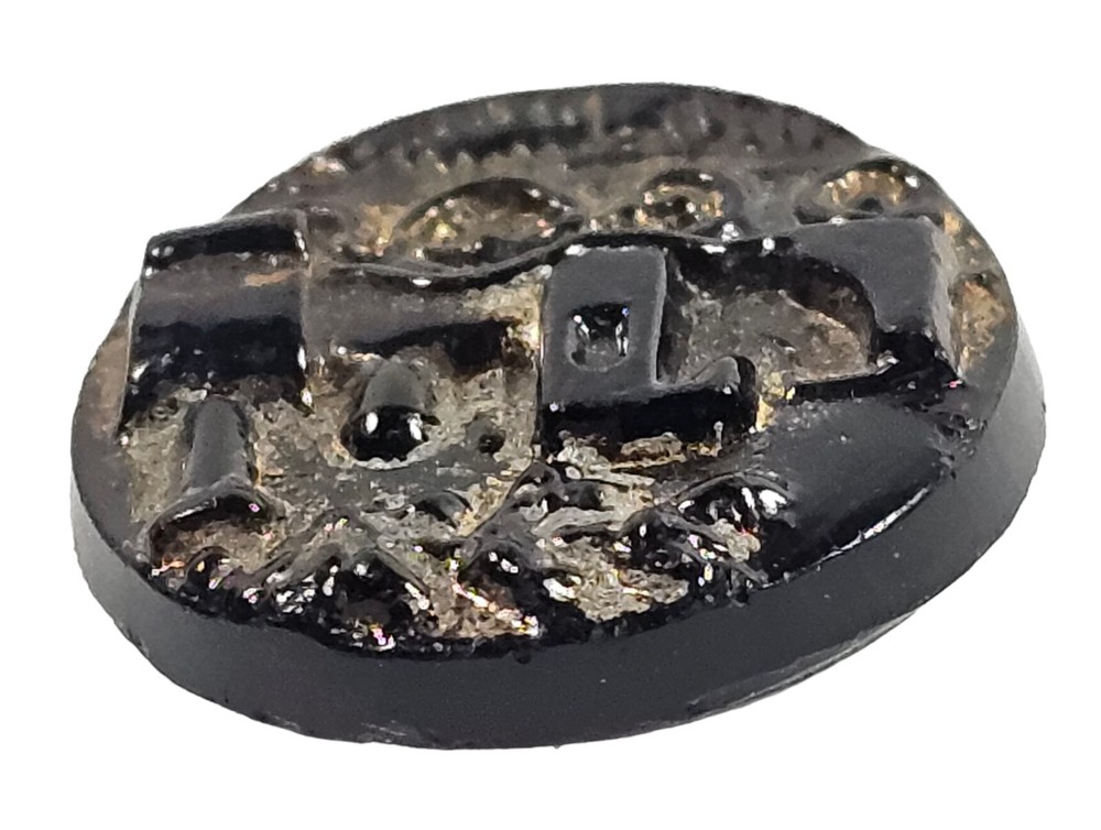 Victorian 1800s Black Glass Train Engine Button Old 11/16”