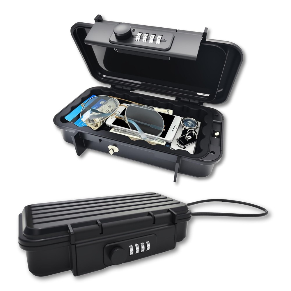 Portable Security Lock Box with Combination Lock Waterproof Mini Safe Box wit...