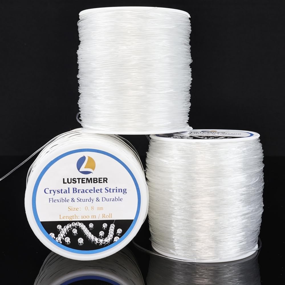 0.8 mm Stretchy Bracelet String, 3 Rolls Durable Elastic String, Clear Bead Cord