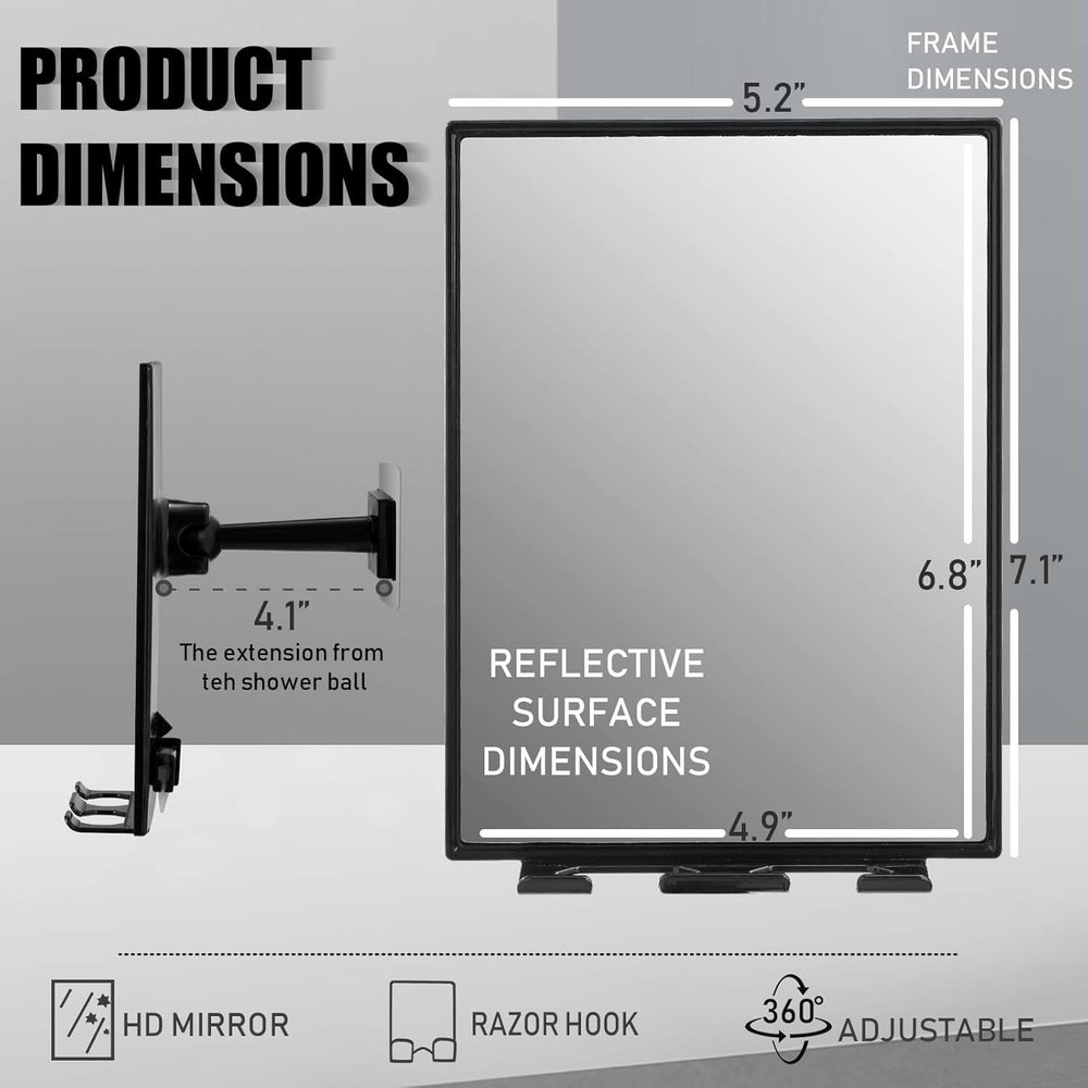 Mirror for Shaving 360°Rotation Adjustable-Two Razor Holder