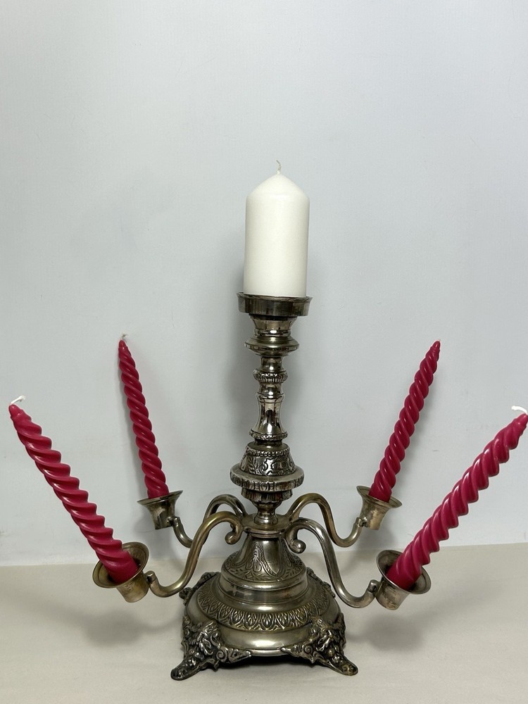 Antique Silver Plated Candelabra - 5 Arm Gothic Table Centrepiece