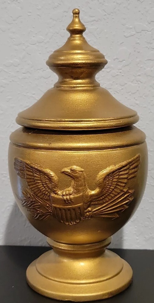 Ceramic Painted Gold Eagle Urn/Ginger Jar
