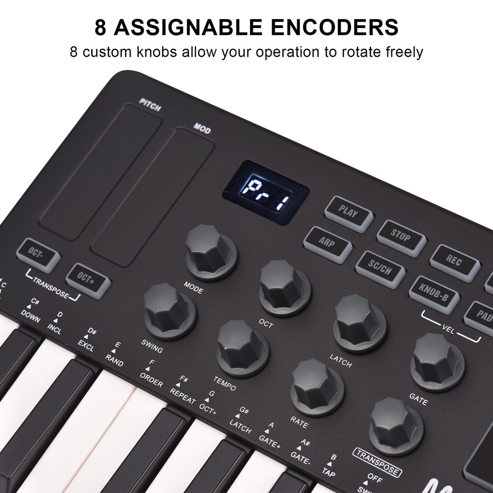 M-VAVE 25-Key USB MIDI Keyboard Controller with 8 Backlit Drum Pads 8 Knobs D9B2