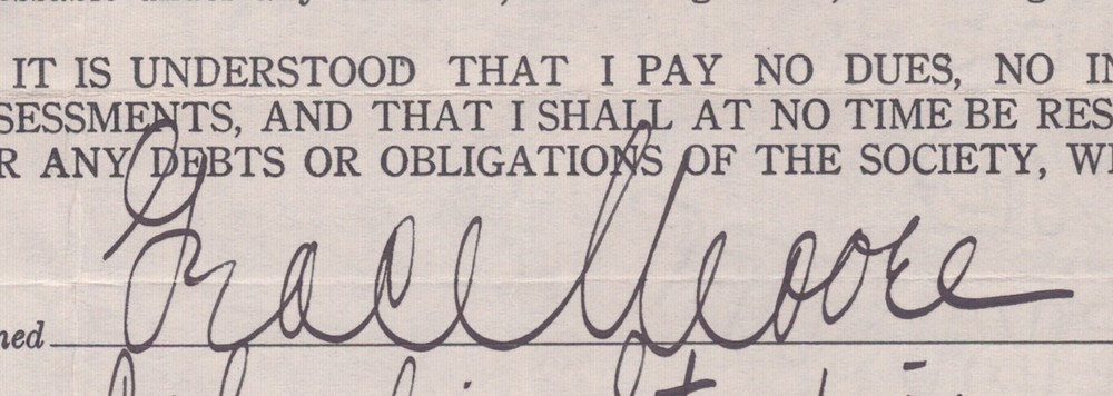 GRACE MOORE - DOCUMENT SIGNED 01/21/1925