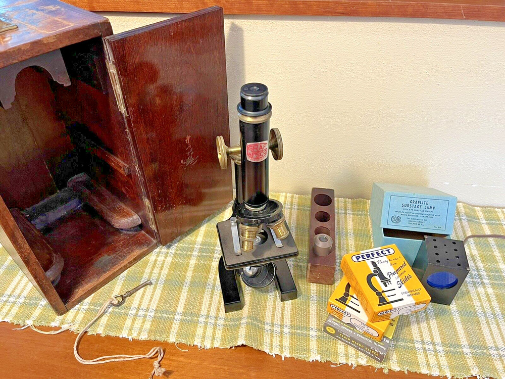 Vintage Graf Apsco Microscope with working Light c.1946