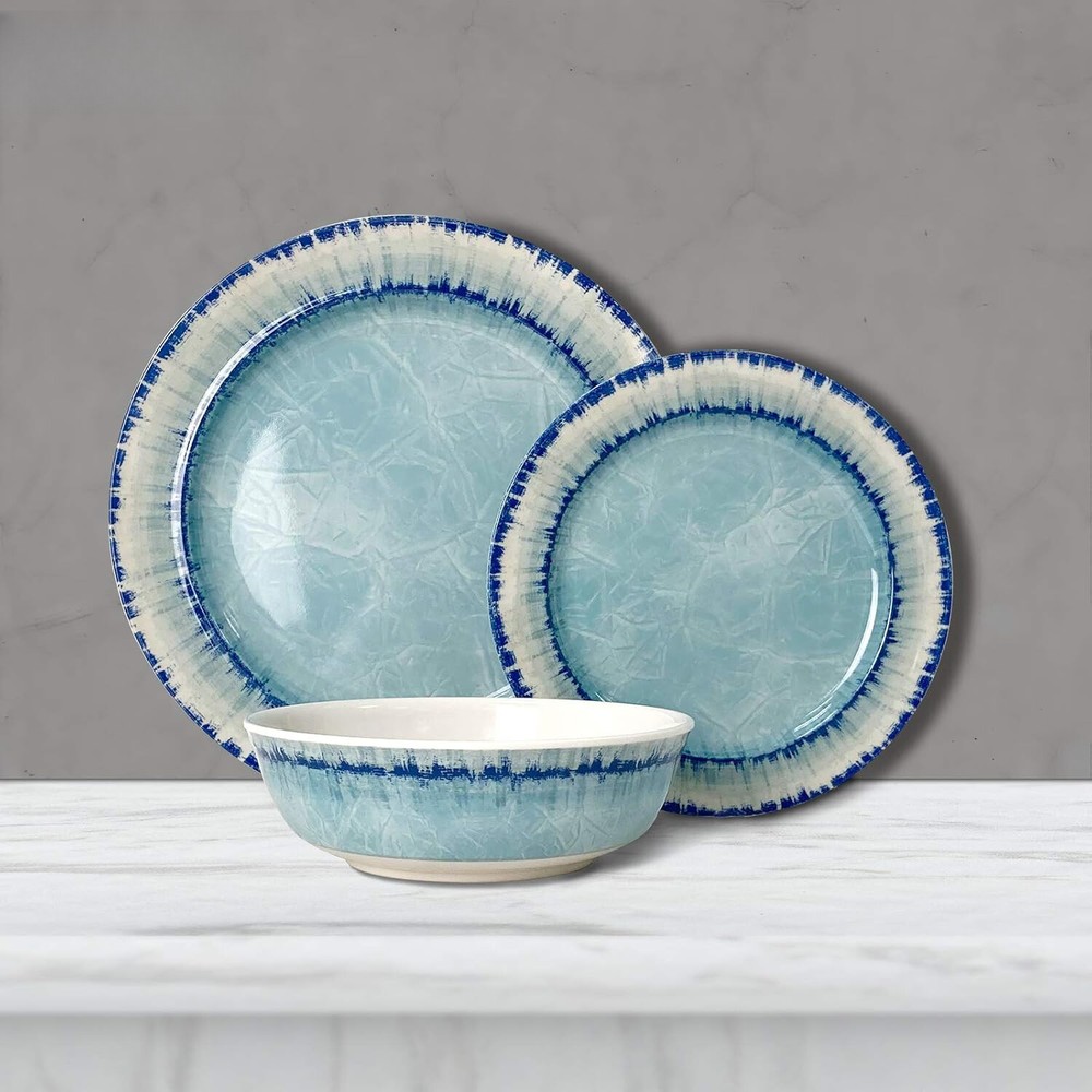 Dinnerware Set (12 pcs), dishwasher safe,lightweight and unbreakable, light blue