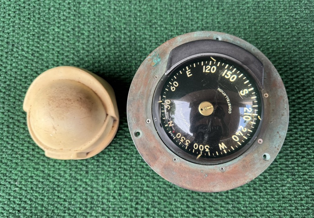 Vintage DANFORTH CONSTELLATION Dash Mount Compass Brass Bezel