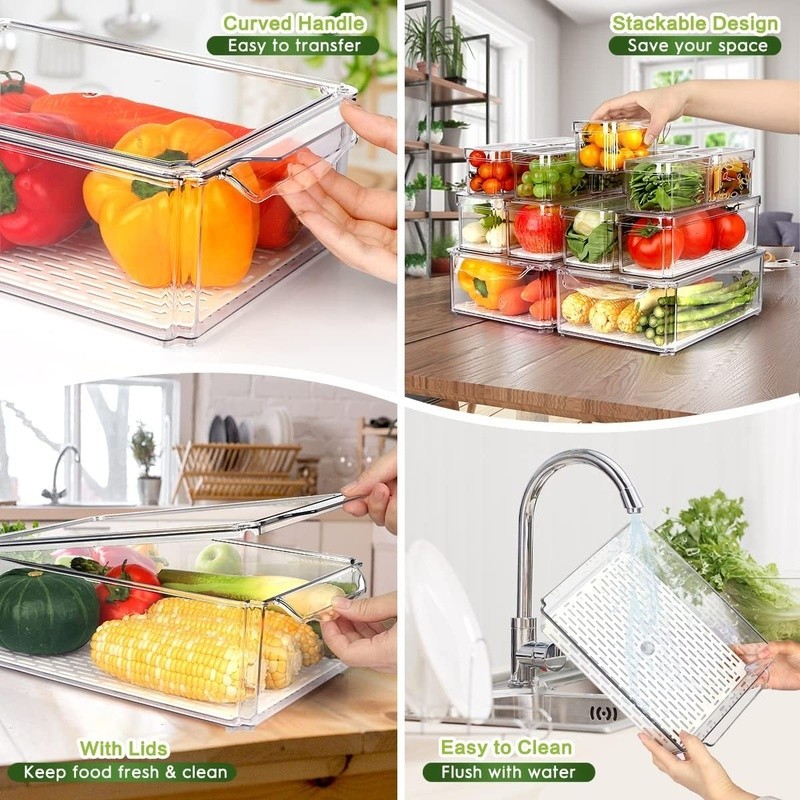 Stackable Fridge Organizer Bins W/ Lids 14 Pack Kitchen Storage Containers New