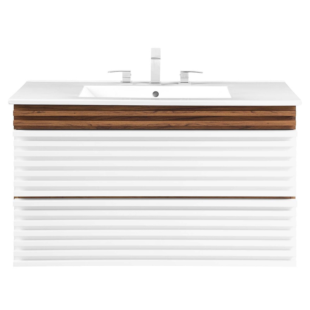 Modway Render 36" Wall-Mount Bathroom Vanity in White Walnut White