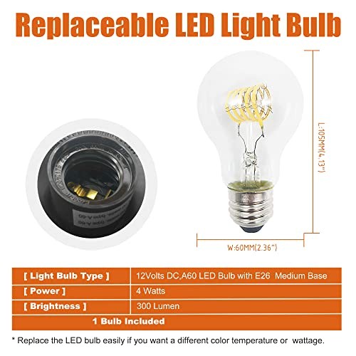 12V 7inch RV Pendant Dining Table Light with Replaceable Bulb (1 X E26 Bulb
