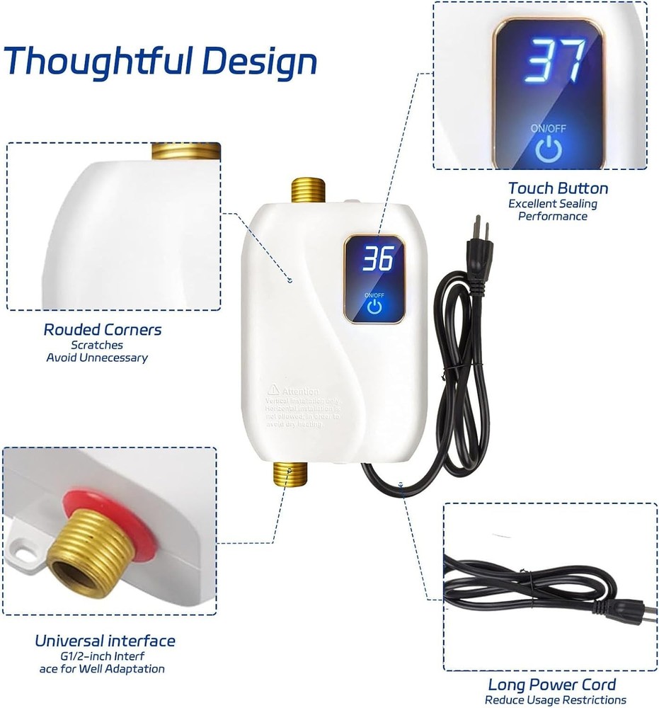 Tankless Water Heater Electric 110V, 3000W Instant Electric Water Heater, Und...