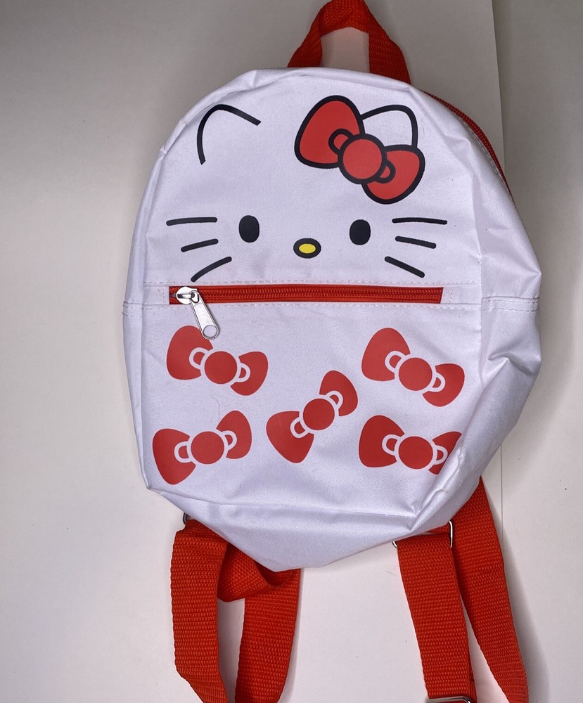Hello Kitty Face Mini Backpack Canvas Bag White Red Bows Sanrio New
