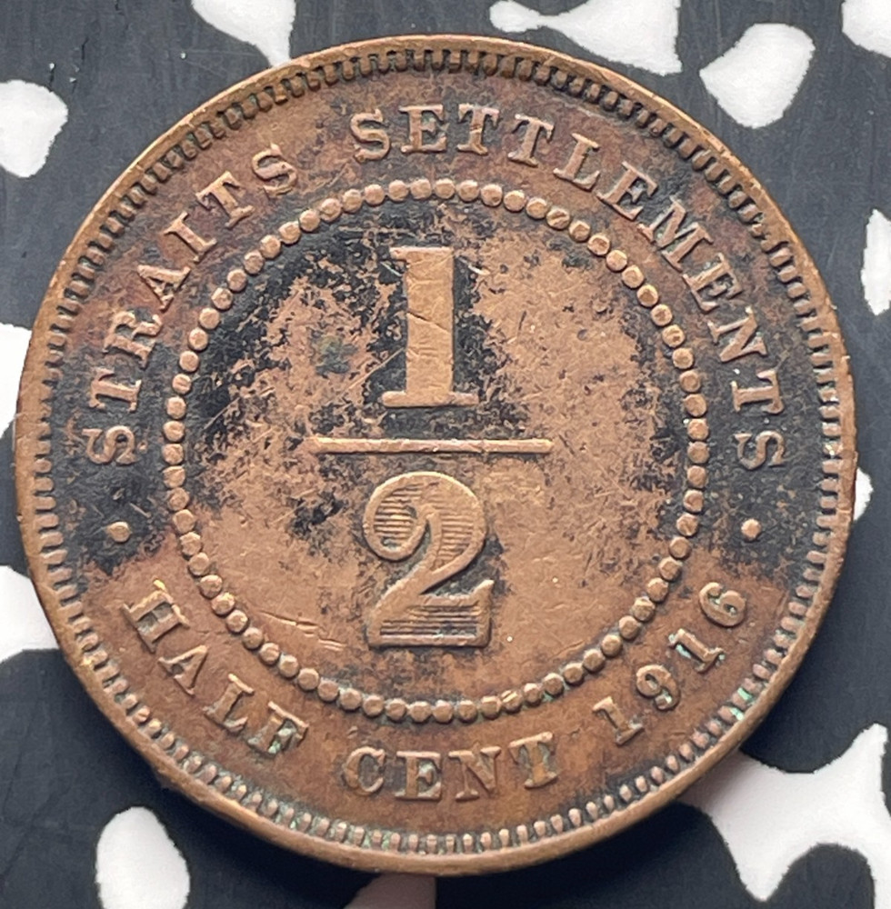 1916 Straits Settlements 1/2 Cent Half Cent Lot#T8917