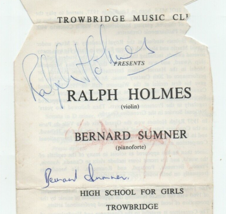 1963 classical program SIGNED by violinist Ralph Holmes & pianist Bernard Sumner
