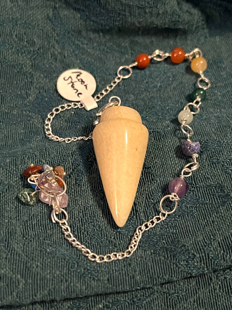 Moonstone Pendulum with 7 Chakra Beaded Chain - Includes Storage Pouch!