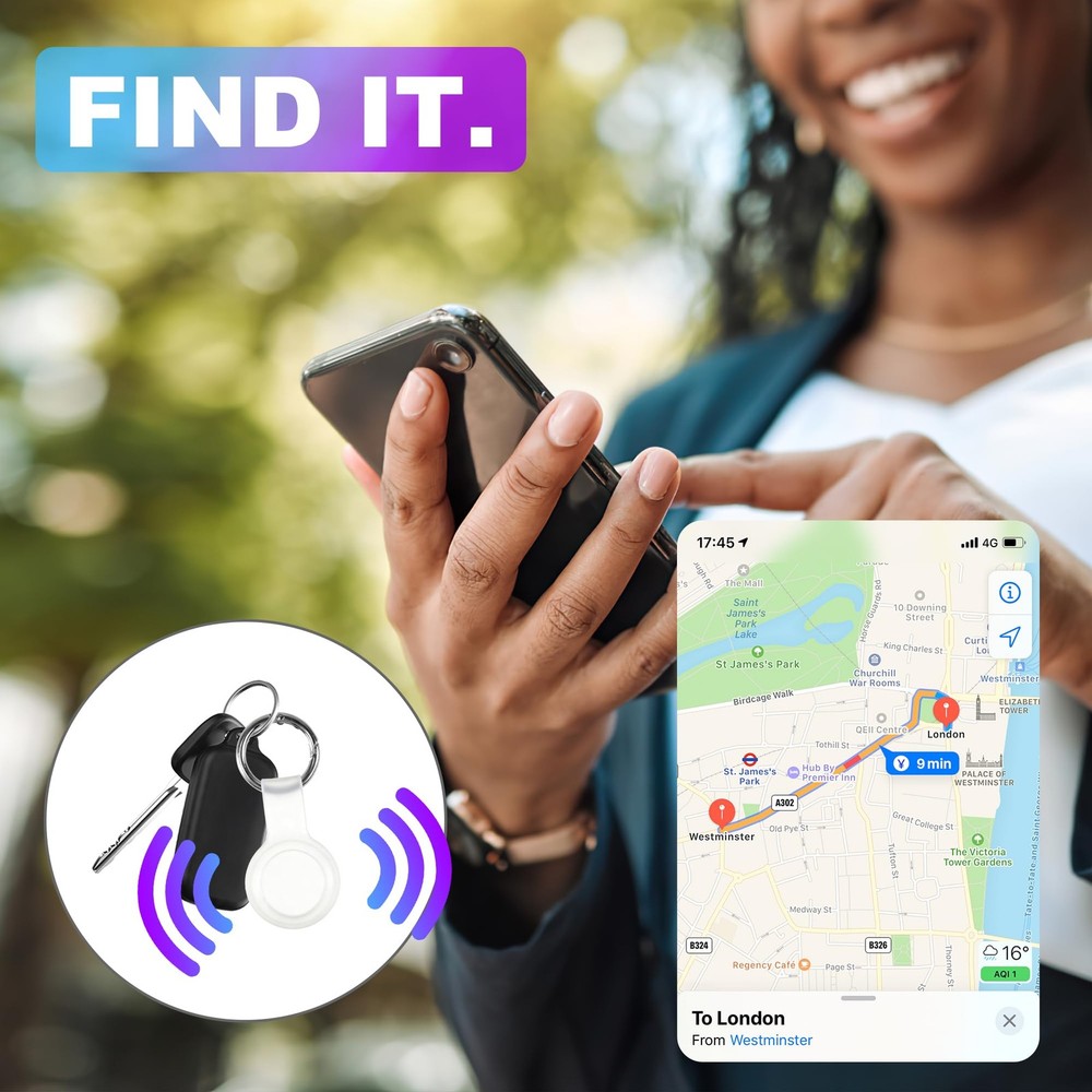 Air Tracker Tags-4 Pack, Dual System Smart Tag Compatible 4 Black/White