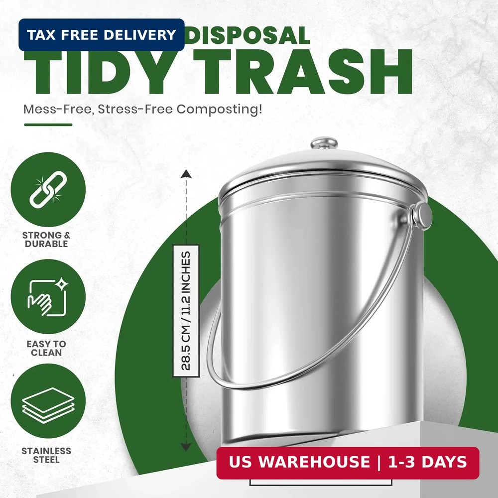 Utopia Kitchen Countertop Compost Bin Kitchen with Charcoal Filter -1.3gallon St