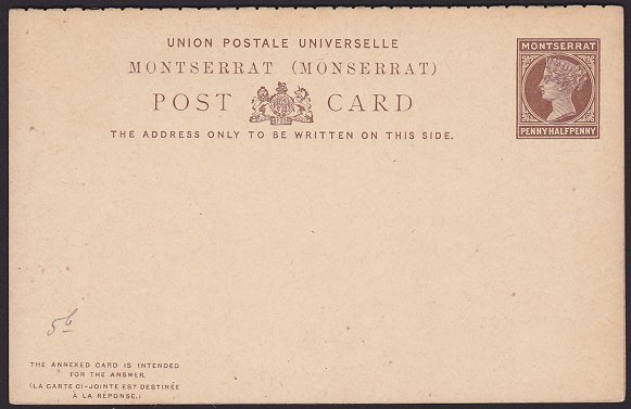 MONTSERRAT QV 1½d + 1½d reply postcard unused...............................1333